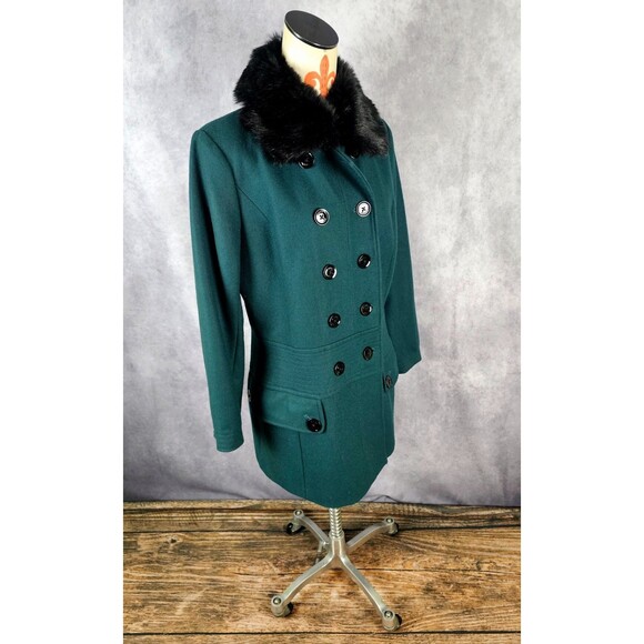ESPRIT Womens L Designer Double Breasted Wool Blend Pea Coat Emerald Green EUC - Picture 3 of 12
